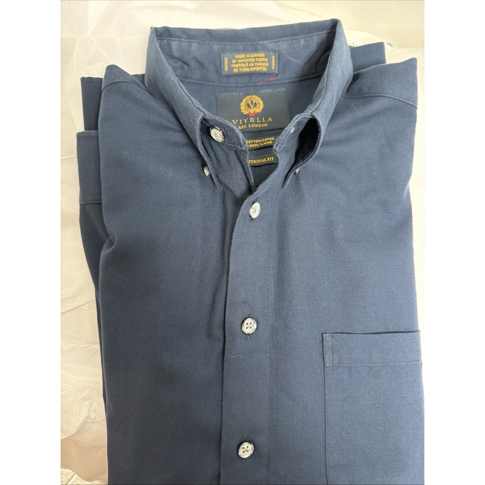 Viyella London Mens Blue Cotton Wool Blend Button Down Shirt Size L/G Collar